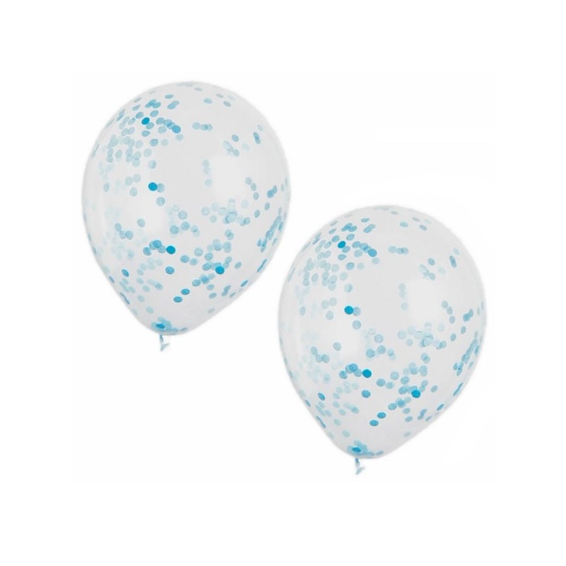 Unique Party Clear Balloon with Blue Confetti, 6 pcs