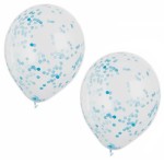 Unique Party Clear Balloon with Blue Confetti, 6 pcs
