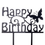 Happy Birthday Butterfly Acrylic Cake Topper Black
