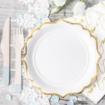 PartyDeco Paper Porcelane Cake Plates White with Gold edges, 6 pcs