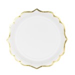 PartyDeco Paper Porcelane Cake Plates White with Gold edges, 6 pcs