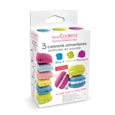 Lebensmittelfarbpulver Blau, Limetten Grün & Purple Pink ScrapCooking 4014