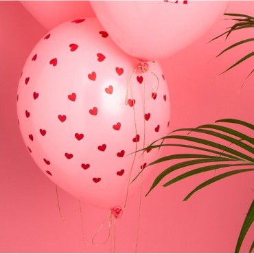 30cm Baby Pink Balloons with red Hearts - SB14P-278-081J-6