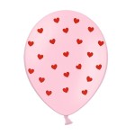 PartyDeco Pink Balloons with Red Hearts, 6 pcs