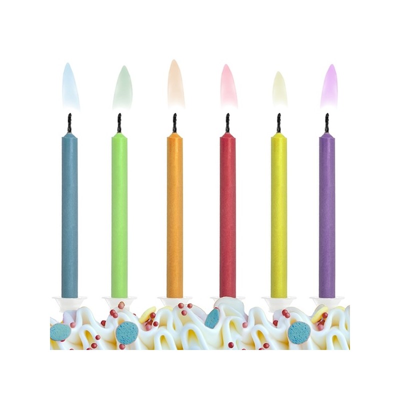 PartyDeco Colored Flamed Partycandles, 6 pcs