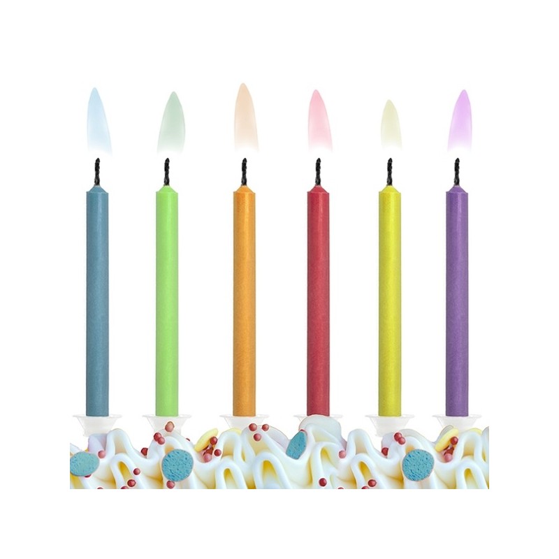 PartyDeco Geburtstagskerzen mit farbiger Flamme, 6 Stück