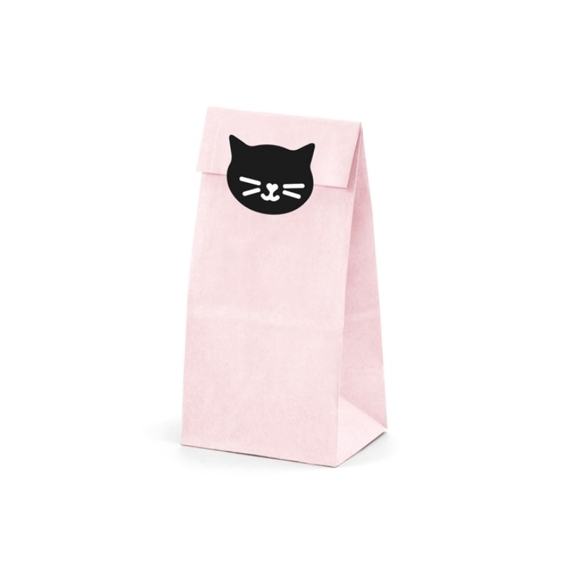 PartyDeco Meow Kitty Blockboden Geschenktüten mit Sticker, 6 Stück