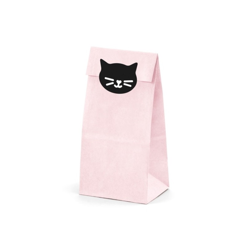 PartyDeco Mewo Kitty Treat Bags with Sticker, 6 pcs