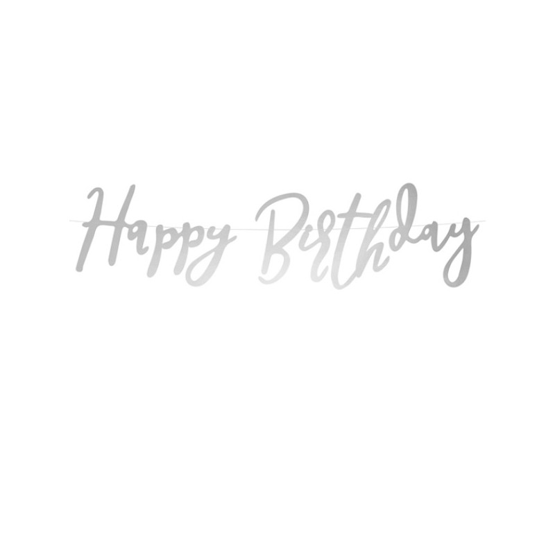 PartyDeco Happy Birthday Banner Silber, 62cm