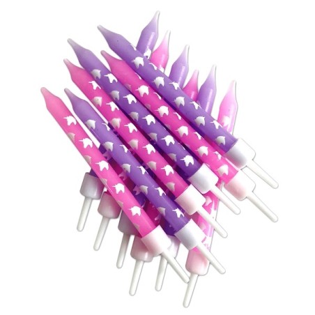 Unicorn Birthday Candles Pink & Lilac with Holders