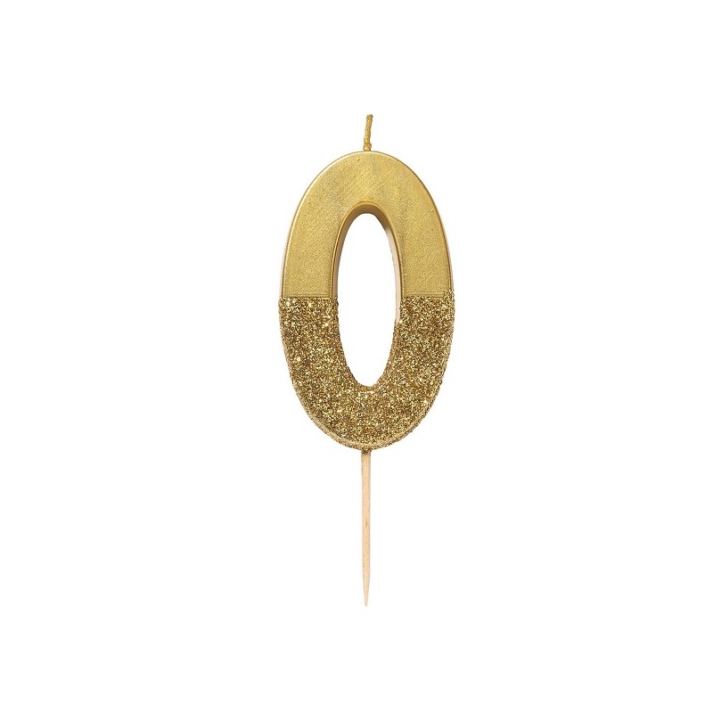 Talking Tables Number 0 Birthday Candle Gold Glamour, 7.5cm