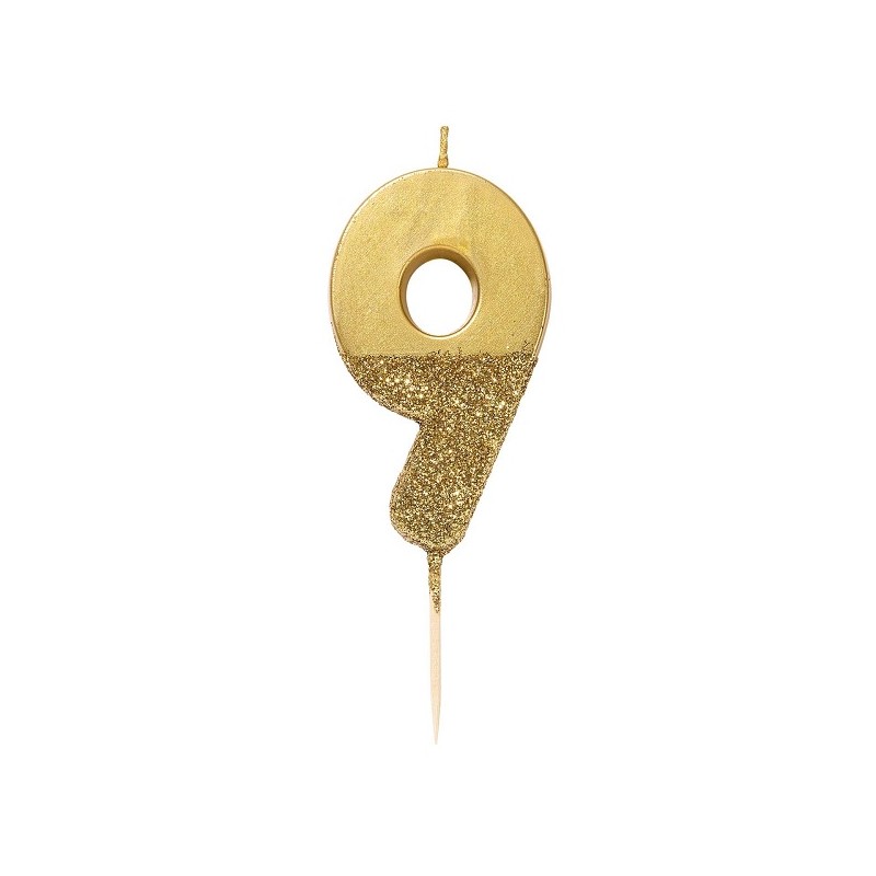 Talking Tables Number 9 Birthday Candle Gold Glamour, 7.5cm