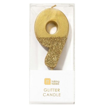 We Heart Birthdays Gold Glitter Number Candle 9