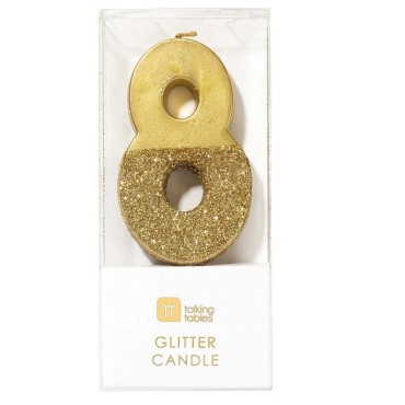 Talking Tables Gold Glitter Candle 8 - BDAY-CANDLE-GLD-8