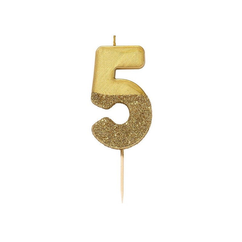 Talking Tables Number 5 Birthday Candle Gold Glamour, 7.5cm