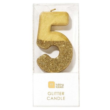Zahl Geburtstagskerze Fünf Glitter Gold BDAY-CANDLE-GLD-5