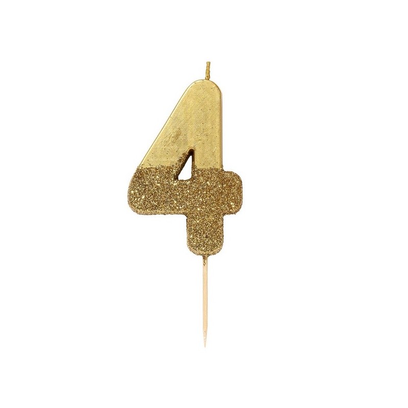 Talking Tables Number 4 Birthday Candle Gold Glamour, 7.5cm