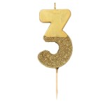 Talking Tables Number 3 Birthday Candle Gold Glamour, 7.5cm