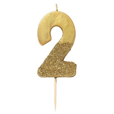 Gold Glitter Number 2 Birthday Candle Talking Tables