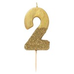 Talking Tables Number 2 Birthday Candle Gold Glamour, 7.5cm