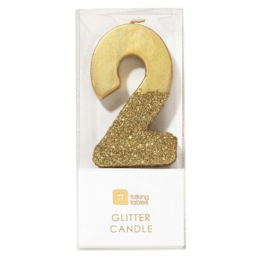 Gold Glitter Number 2 Birthday Candle Talking Tables