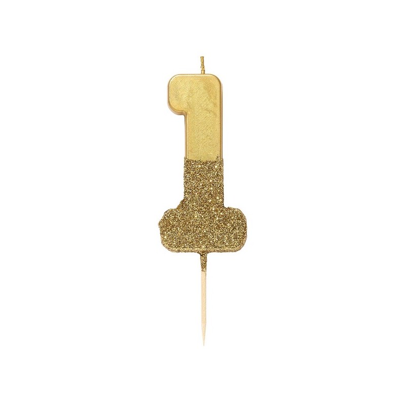 Talking Tables Number 1 Birthday Candle Gold Glamour, 7.5cm