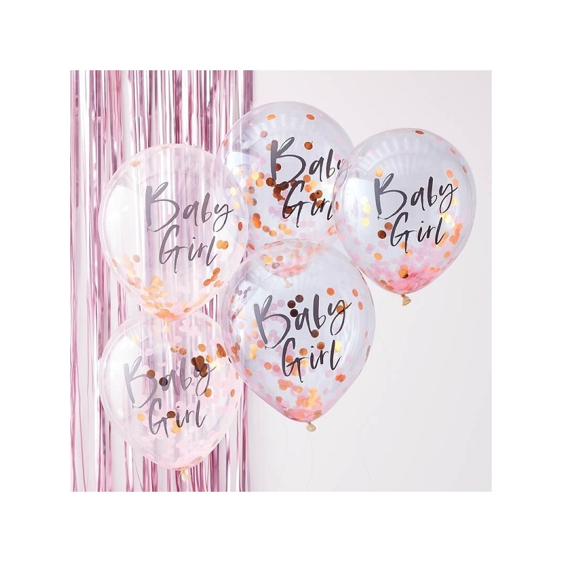 Ginger Ray Baby Girl Konfetti Ballon Pink / Rose Gold, 5 Stück