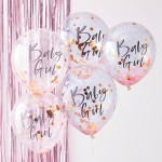 Ginger Ray Baby Girl Konfetti Ballon Pink / Rose Gold, 5 Stück