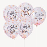 Ginger Ray Baby Girl Confetti Balloons Pink / Rose Gold, 5 pcs
