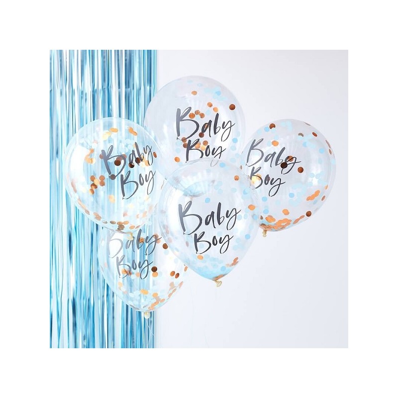 Ginger Ray Baby Boy Confetti Balloons Blue / Gold, 5 pcs