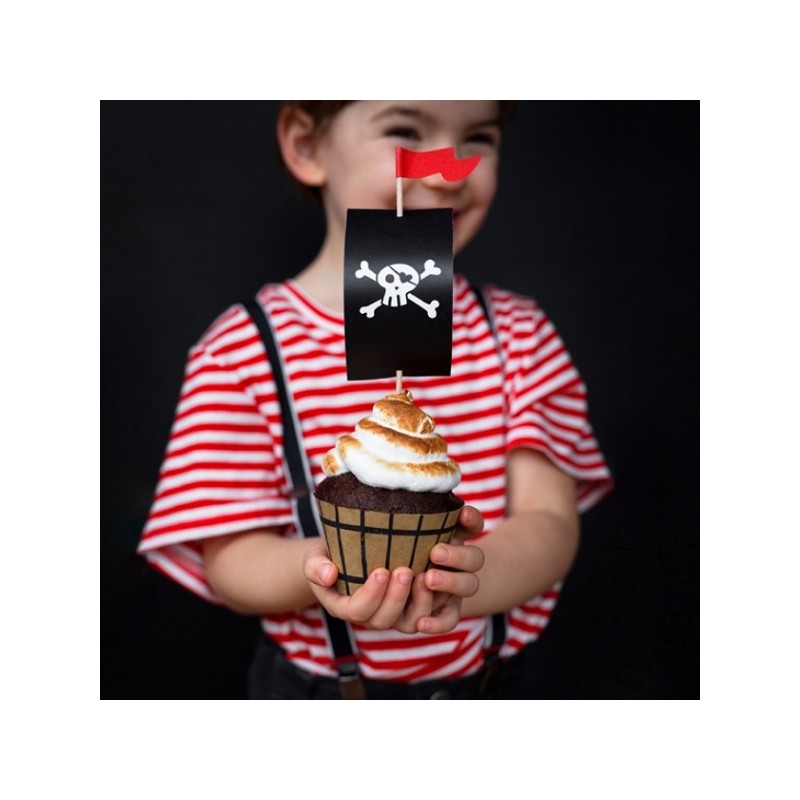 PartyDeco Pirates Party Cupcake Picks & Wrapper Kit, 6 pcs