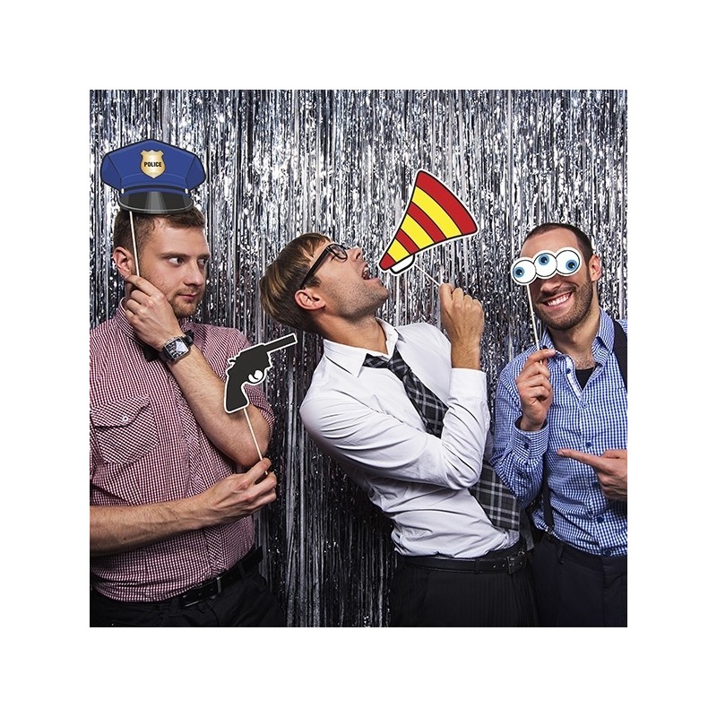 PartyDeco Police Party Photo Booth Props Kit, 4 pcs