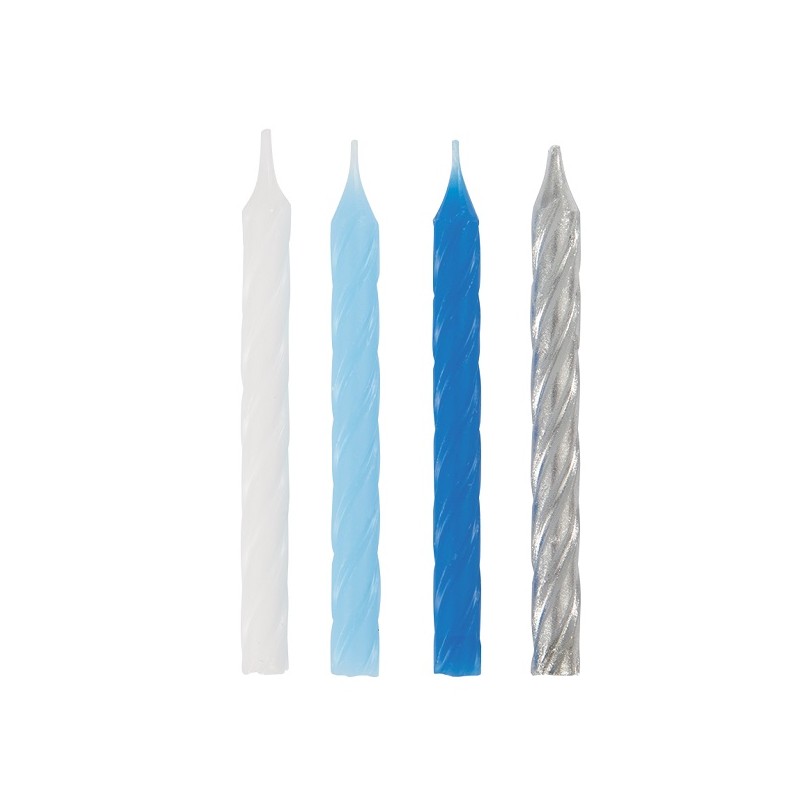 Unique Party Birthday Candles Blue-White-Silver, 24 pcs