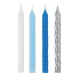 Unique Party Birthday Candles Blue-White-Silver, 24 pcs