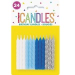 Unique Party Birthday Candles Blue-White-Silver, 24 pcs