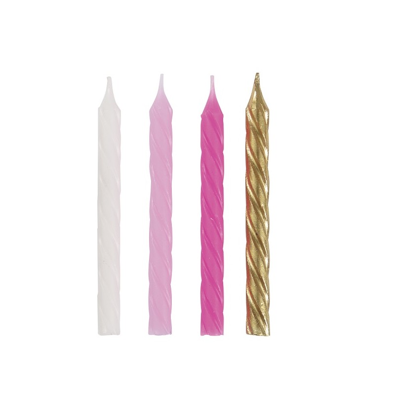 Unique Party Birthday Candles Pink-White-Gold, 24 pcs