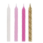 Unique Party Birthday Candles Pink-White-Gold, 24 pcs