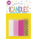 Unique Party Birthday Candles Pink-White-Gold, 24 pcs