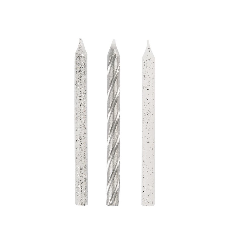 Unique Party Birthday Candles Silver Mix, 24 pcs