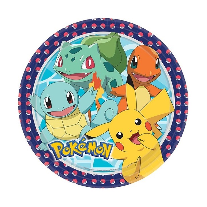 Amscan Pokémon Teller 8 Stück – Pappteller mit Pikachu, Schiggy, Bisasam & Glumanda
