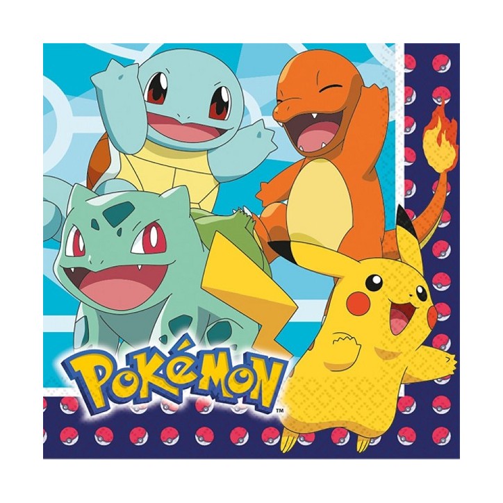 Amscan Pokémon Napkins 16 pcs – Pikachu, Squirtle, Bulbasaur & Charmander Party Napkins