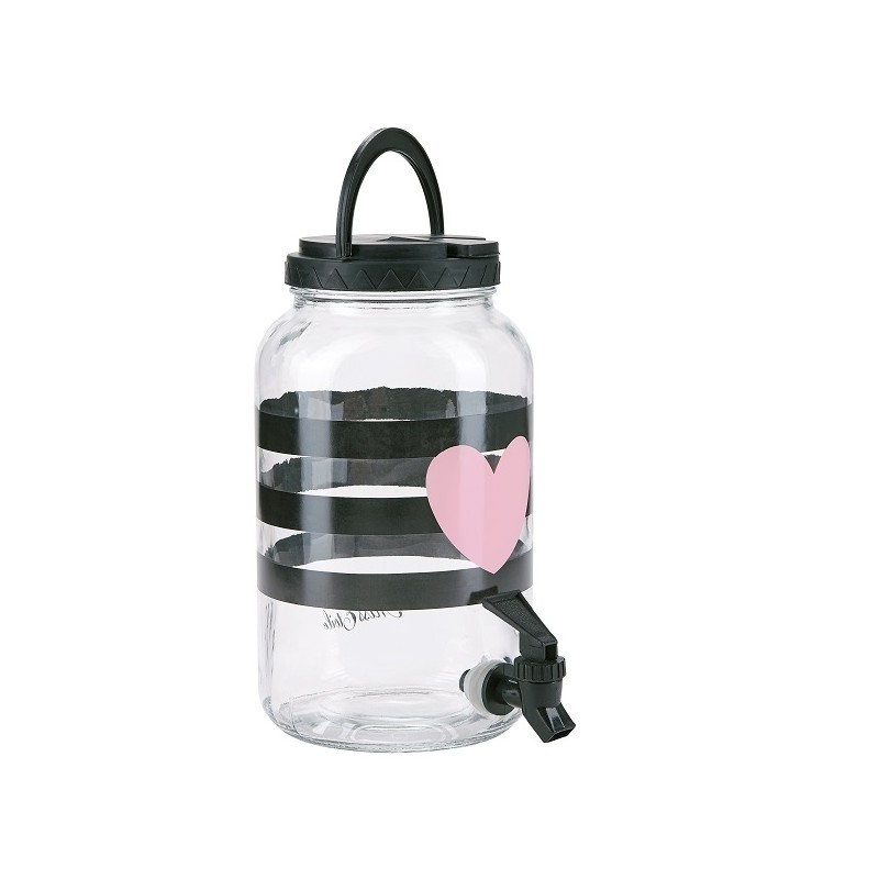 Miss Etoile Drinks Dispenser Black Stripes with Heart, 3.75 Litre