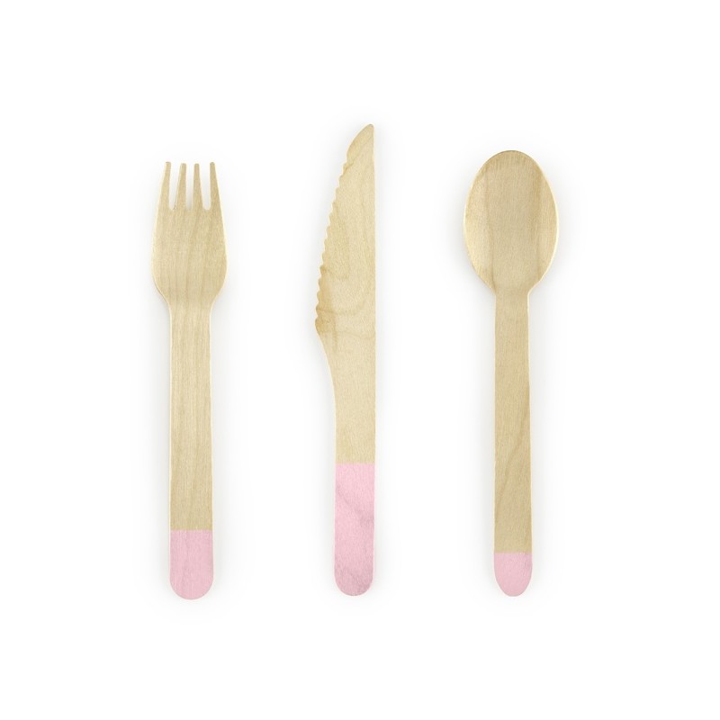 PartyDeco Light Pink Wooden Cutlery Set Yammy, 18 pcs