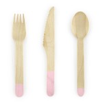 PartyDeco Light Pink Wooden Cutlery Set Yammy, 18 pcs