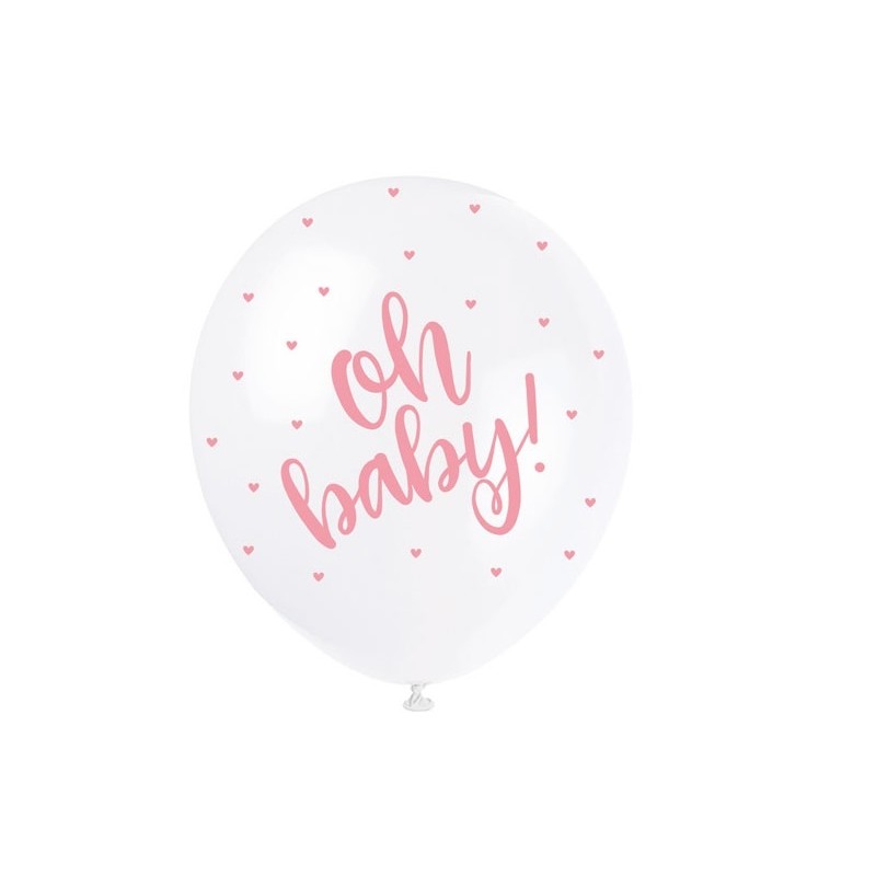 Unique Party Balloons Pink Oh Baby, 5 pcs