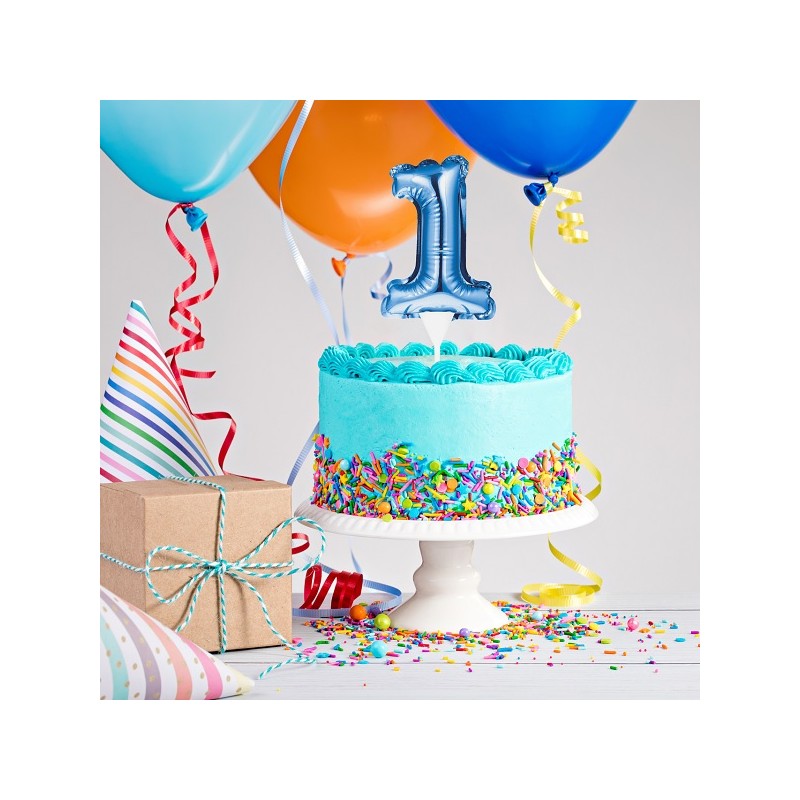 Anniversary House Mini Blue Foil Balloon Number 1 Cake Topper