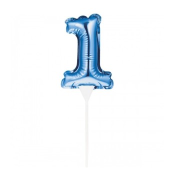 Folienballon Zahl "Eins" Torten Topper Blau