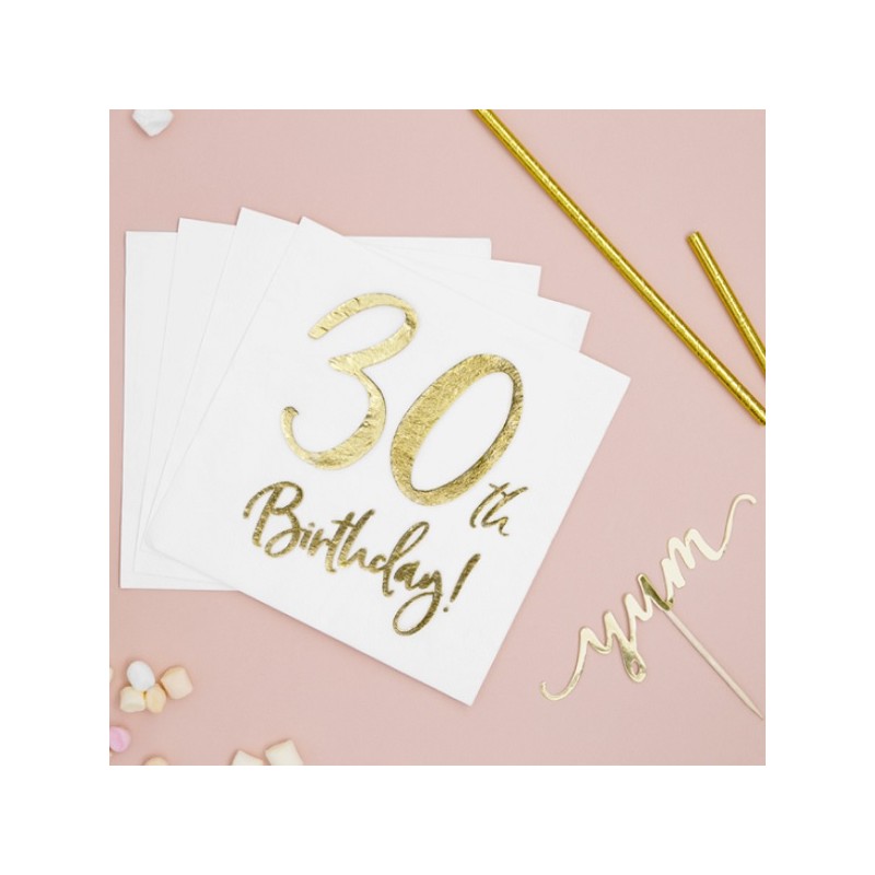 PartyDeco 30th Birthday Napkins, 20 pcs