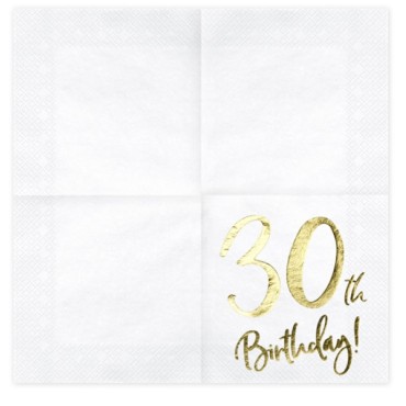 30th birthday napkins white/gold