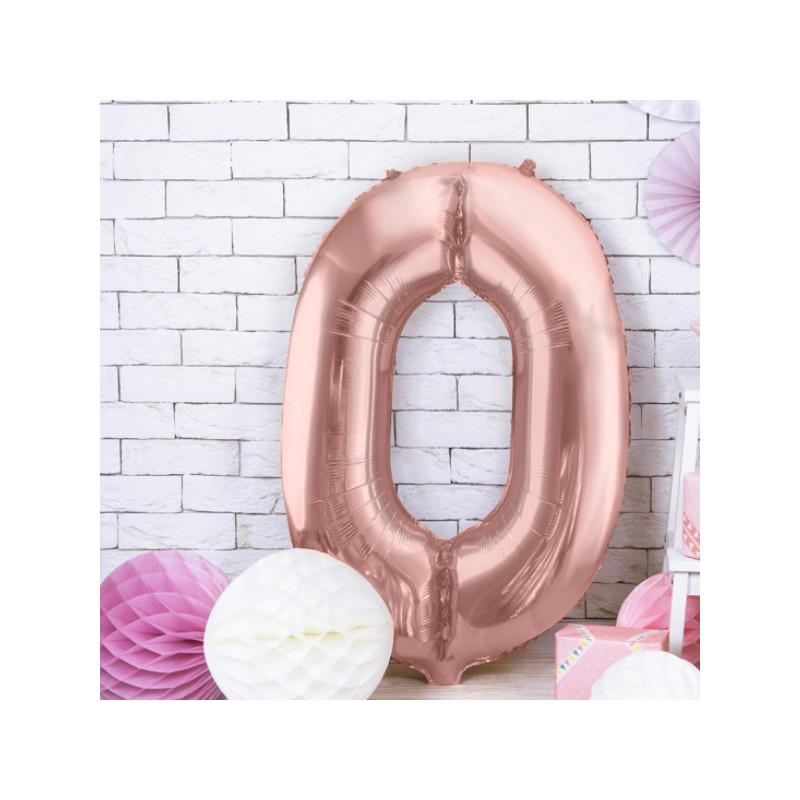 PartyDeco 80cm Number 0 Balloon Rose Gold